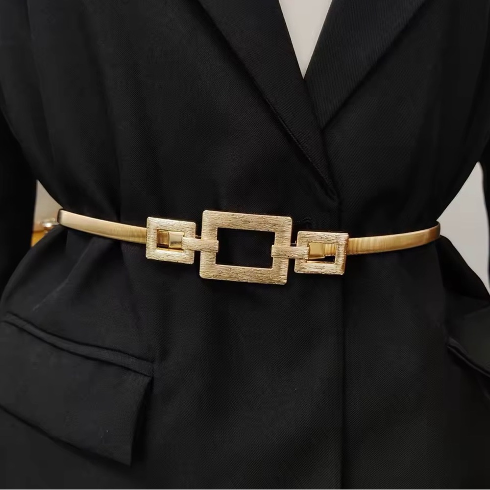 Contemporary Elastic Adjustable Womens Gold Geometric Belt